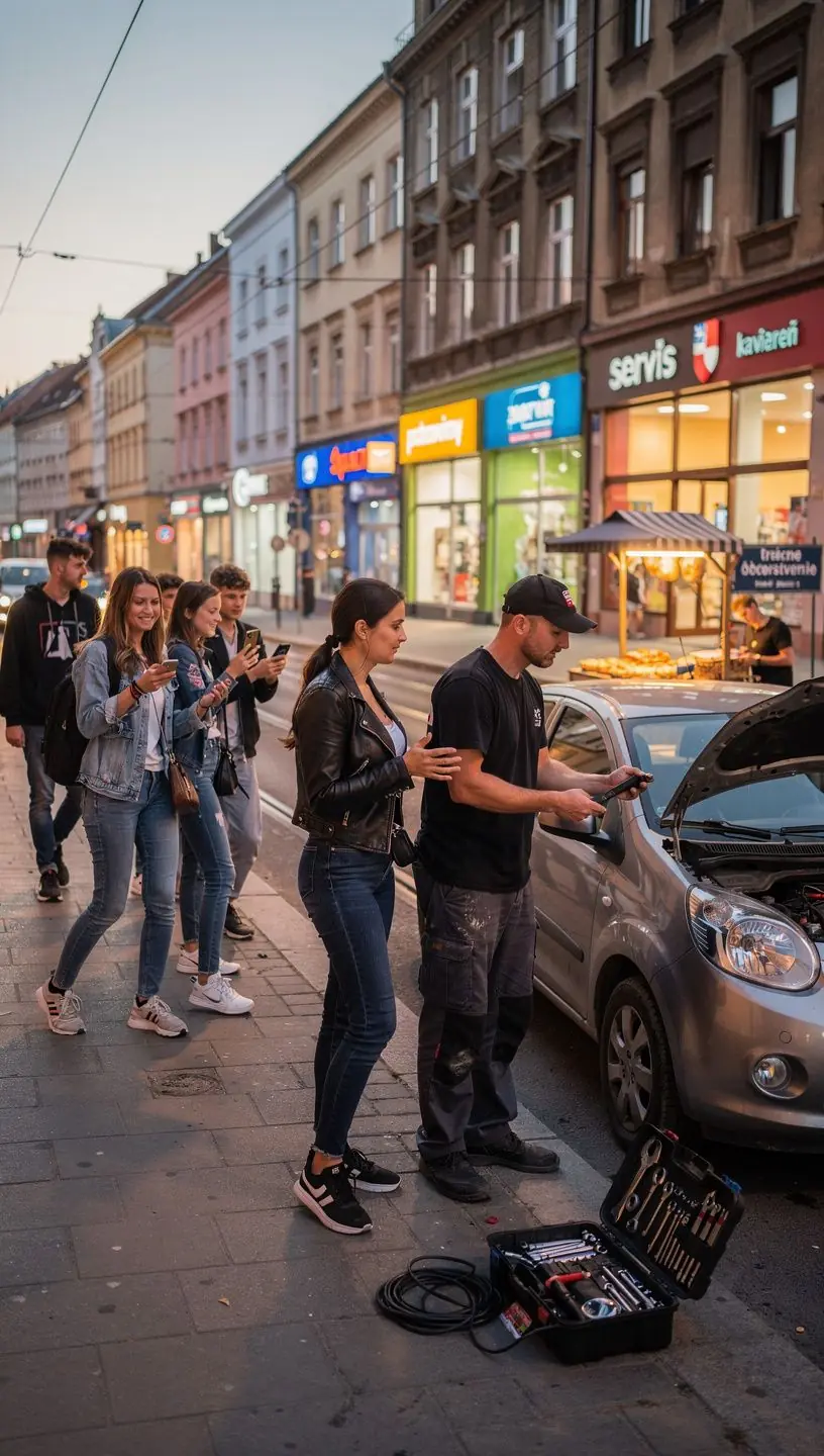 Mechanik vysvetľuje majiteľovi vozidla postup opravy a poskytuje praktické rady na údržbu.